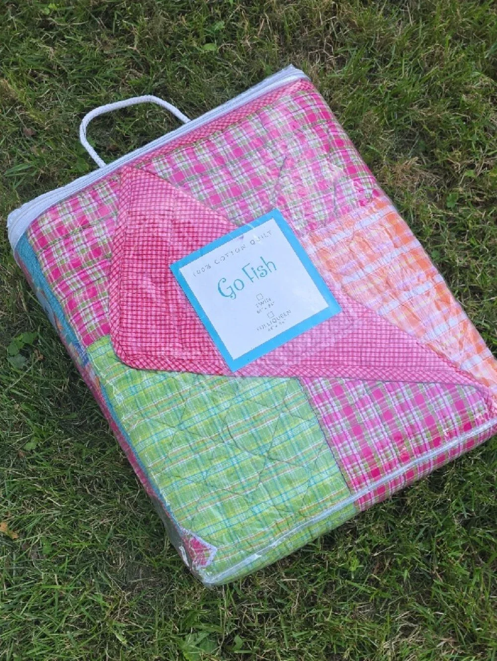 Cotton Quilt in Pink and Multicolor Plaid, Twin